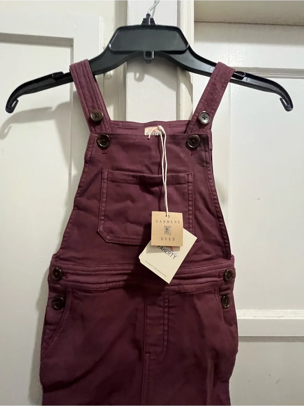 Faherty kids stretch terry overalls in grape size 5